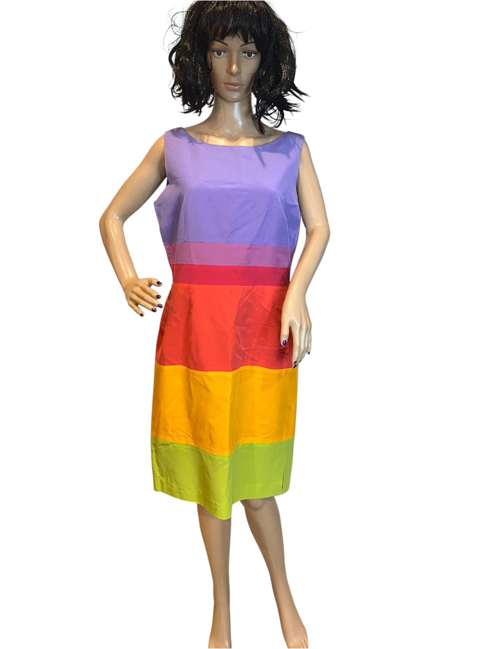 Positive Attitude 90s Retro Rainbow Striped 100% Silk Sheath Sundress Sz 12 NWT